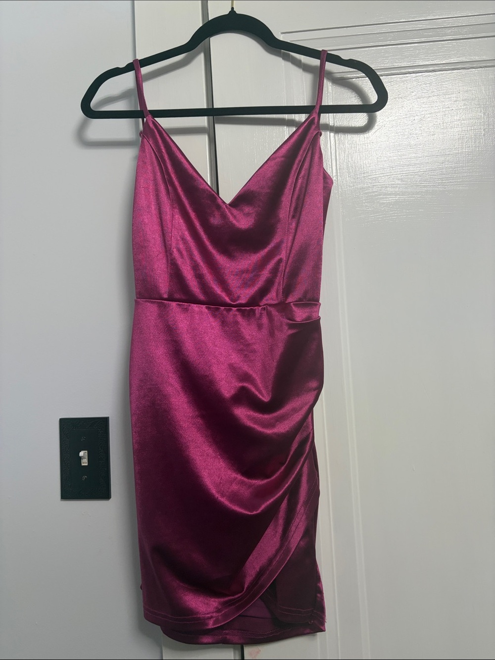 Windsor Satin Slip Mini Dress in Fuchsia